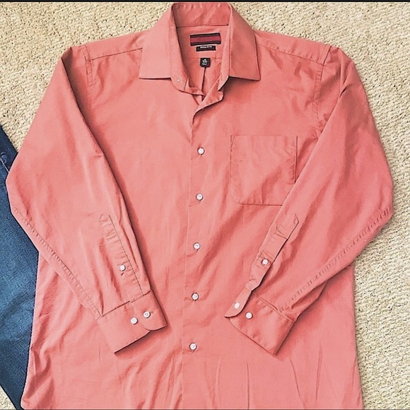 Mens Architect Orange Button Up Long Sleeve Collard Business Casual Dress Shirt - Picture 1 of 7